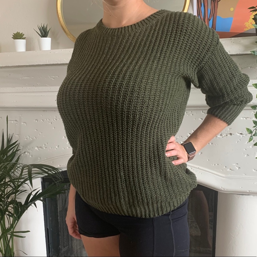 Green chunky cable knit sweater